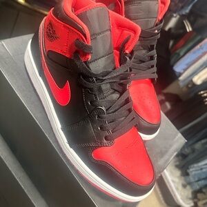 Nike Air Jordan 1 Mid-Top Sneakers - Red and Black 11